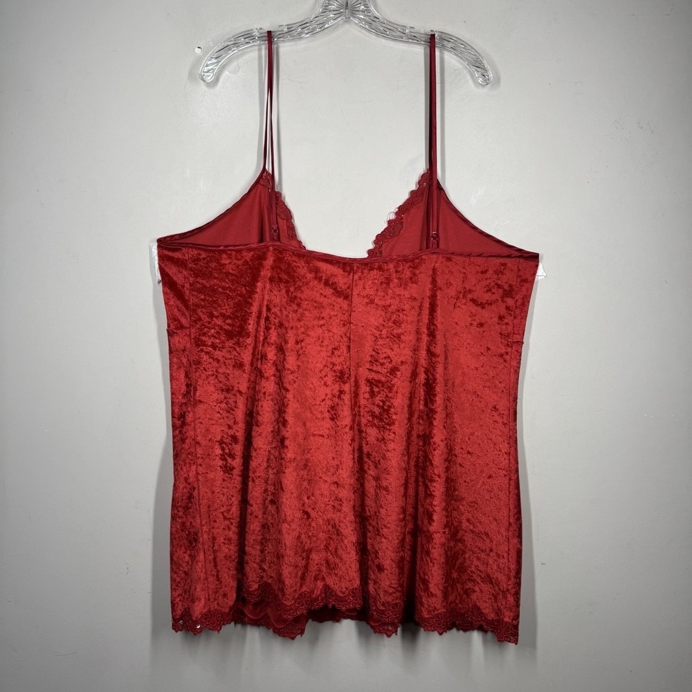 Cacique Babydoll Camisole Tank Red Velvet Velour Lacey Lingerie Goth Size 22/24 - Picture 5 of 7
